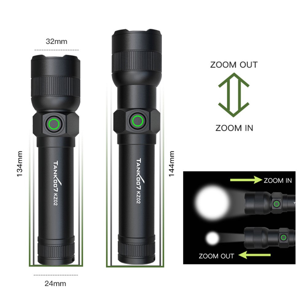 TANK007 KZ02 Zoomable LED Flashlight Outdoor 1000 Lumens Rechargeable High Brightness Torch