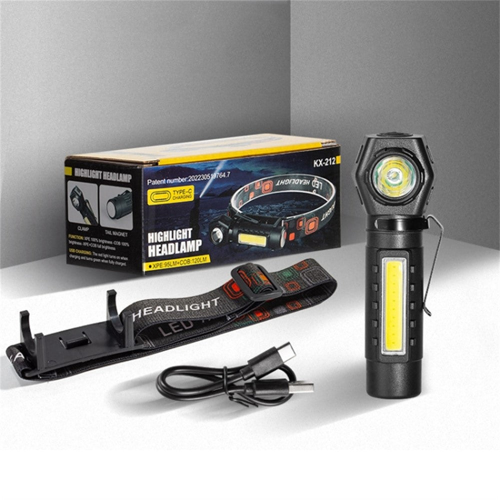 KX212 Aluminum Alloy USB Rechargeable COB Flashlight LED Headlamp High Intensity Long Range Camping Light