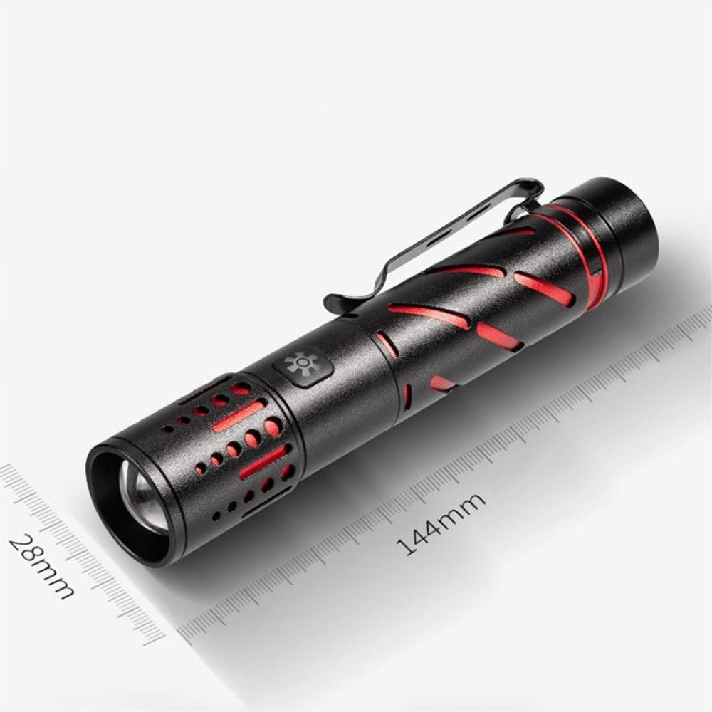 XQ-S50 Mini Laser Flashlight Zoomable LED Pen Clip Emergency Repair Torch with 18650 Battery