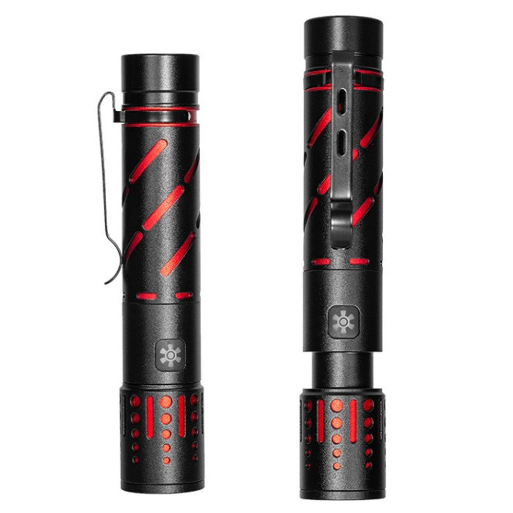 XQ-S50 Mini Laser Flashlight Zoomable LED Pen Clip Emergency Repair Torch with 18650 Battery