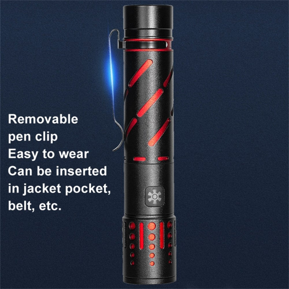XQ-S50 Mini Laser Flashlight Zoomable LED Pen Clip Emergency Repair Torch with 18650 Battery