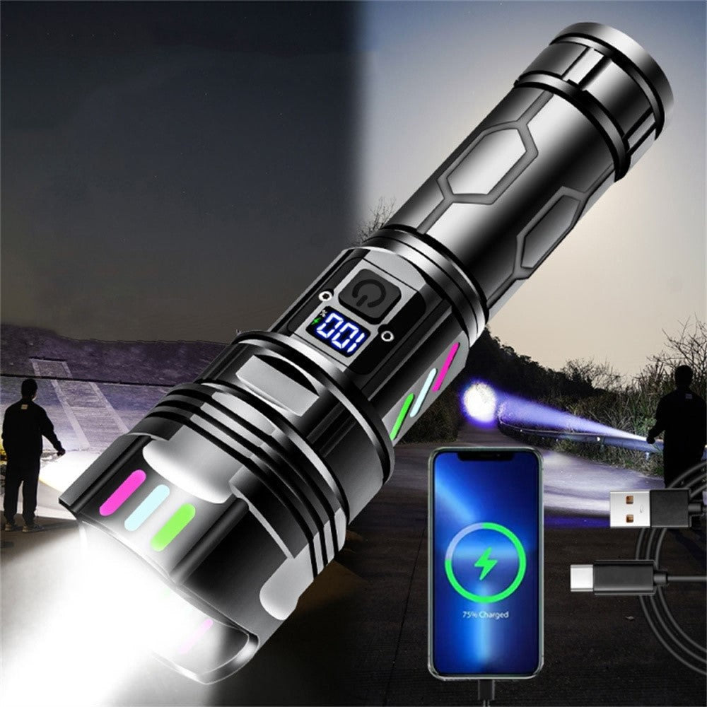 A08 Digital Display 5 Modes Flat Port Flashlight High Power LED Torch with Fluorescent Strip ( with Battery )