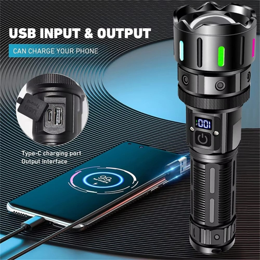 A08 Digital Display 5 Modes Flat Port Flashlight High Power LED Torch with Fluorescent Strip ( with Battery )