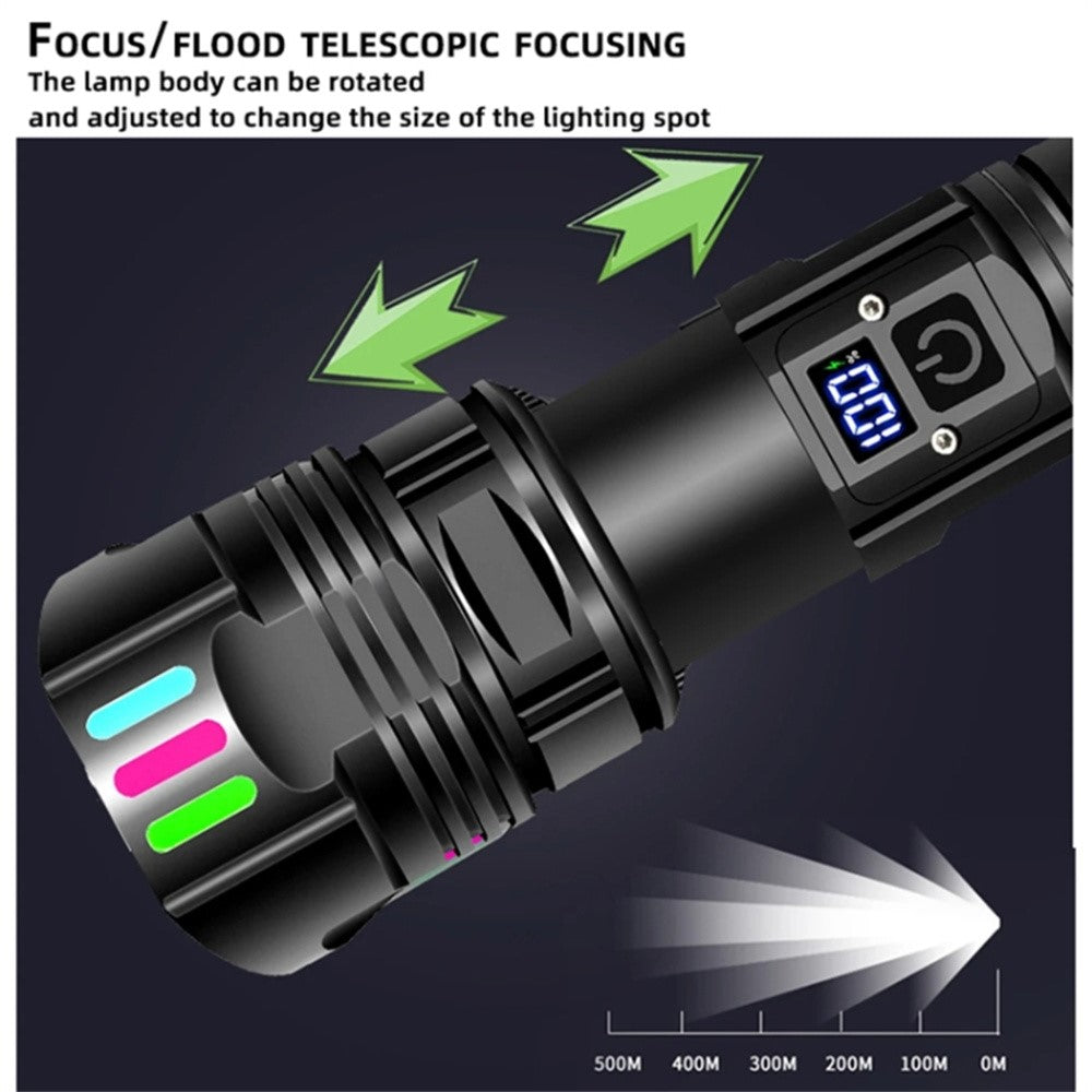 A08 Digital Display 5 Modes Flat Port Flashlight High Power LED Torch with Fluorescent Strip ( with Battery )