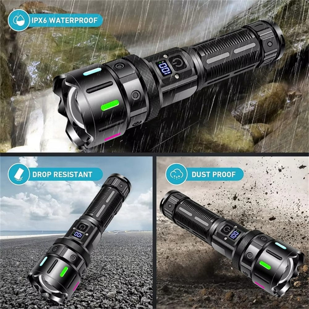 A08 Digital Display 5 Modes Flat Port Flashlight High Power LED Torch with Fluorescent Strip ( with Battery )