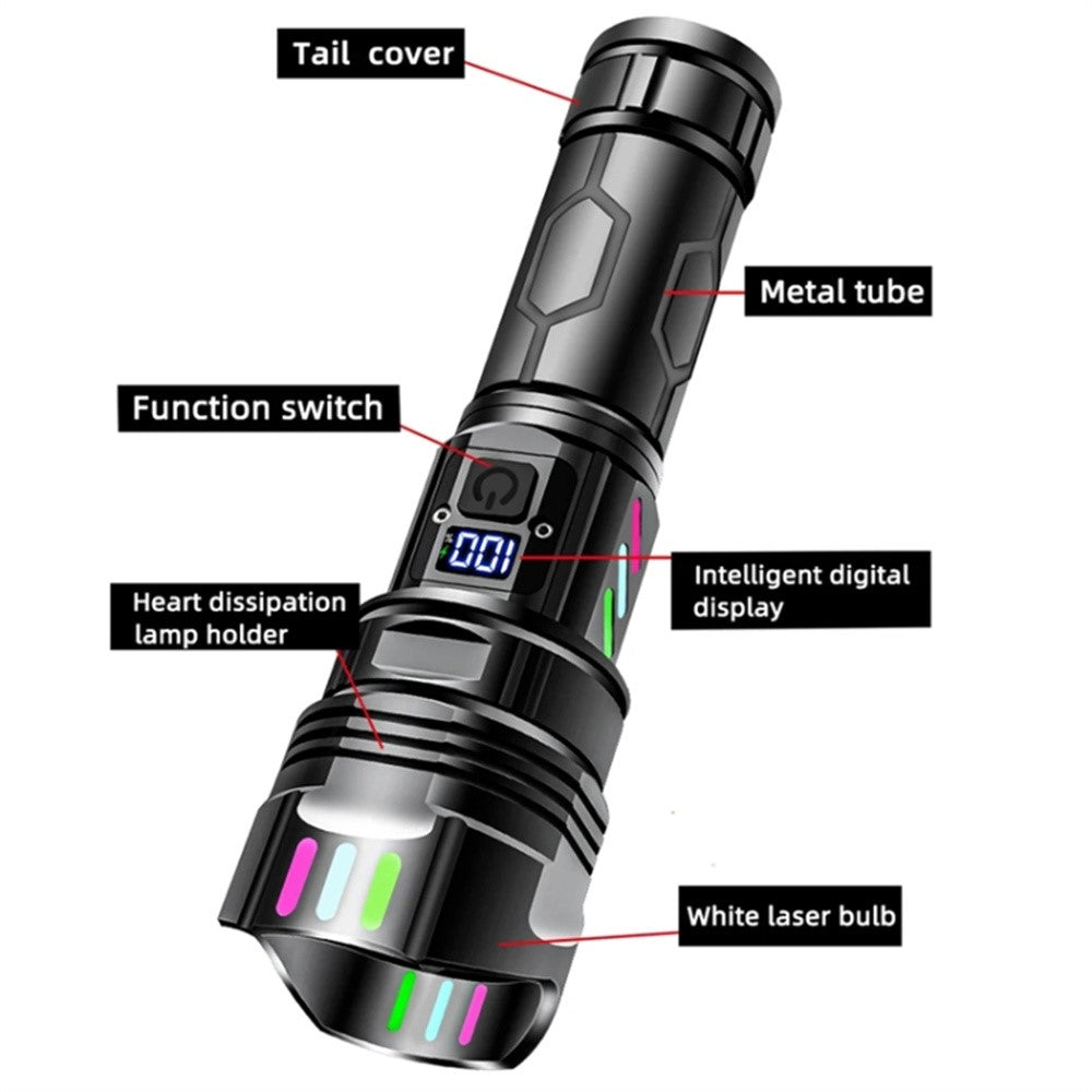 A08 Digital Display 5 Modes Flat Port Flashlight High Power LED Torch with Fluorescent Strip ( with Battery )