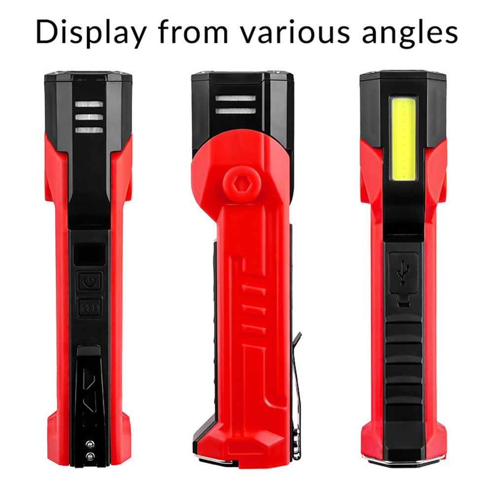 XTE + COB Dual Light Source Flashlight 180 Degree Rotatable Magnetic Work Light with Clip