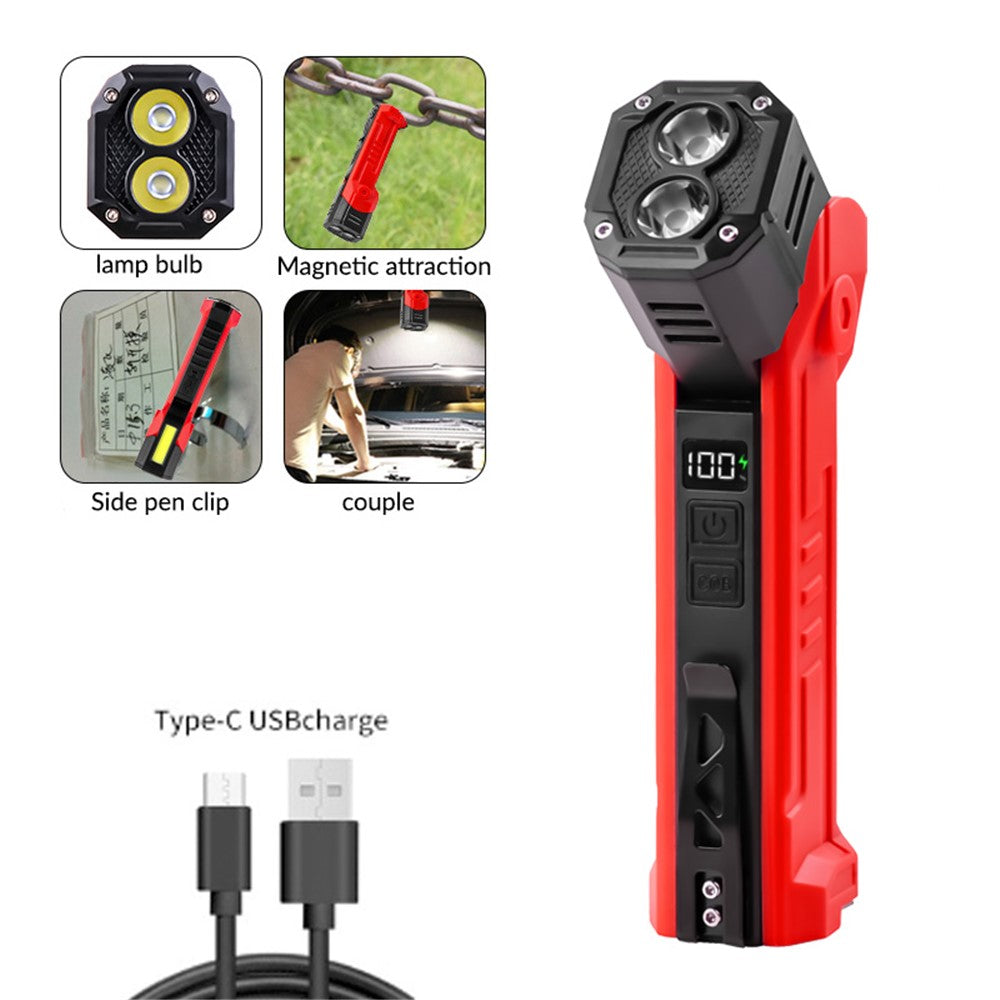XTE + COB Dual Light Source Flashlight 180 Degree Rotatable Magnetic Work Light with Clip