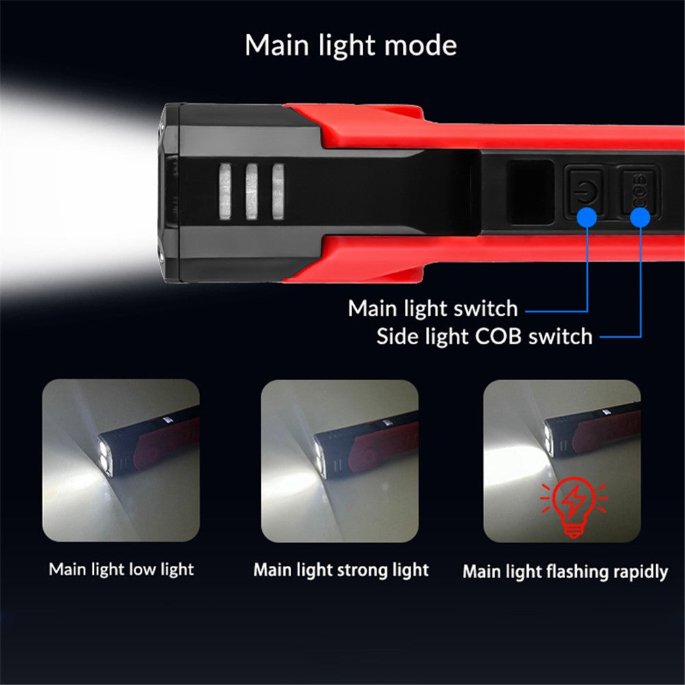 XTE + COB Dual Light Source Flashlight 180 Degree Rotatable Magnetic Work Light with Clip