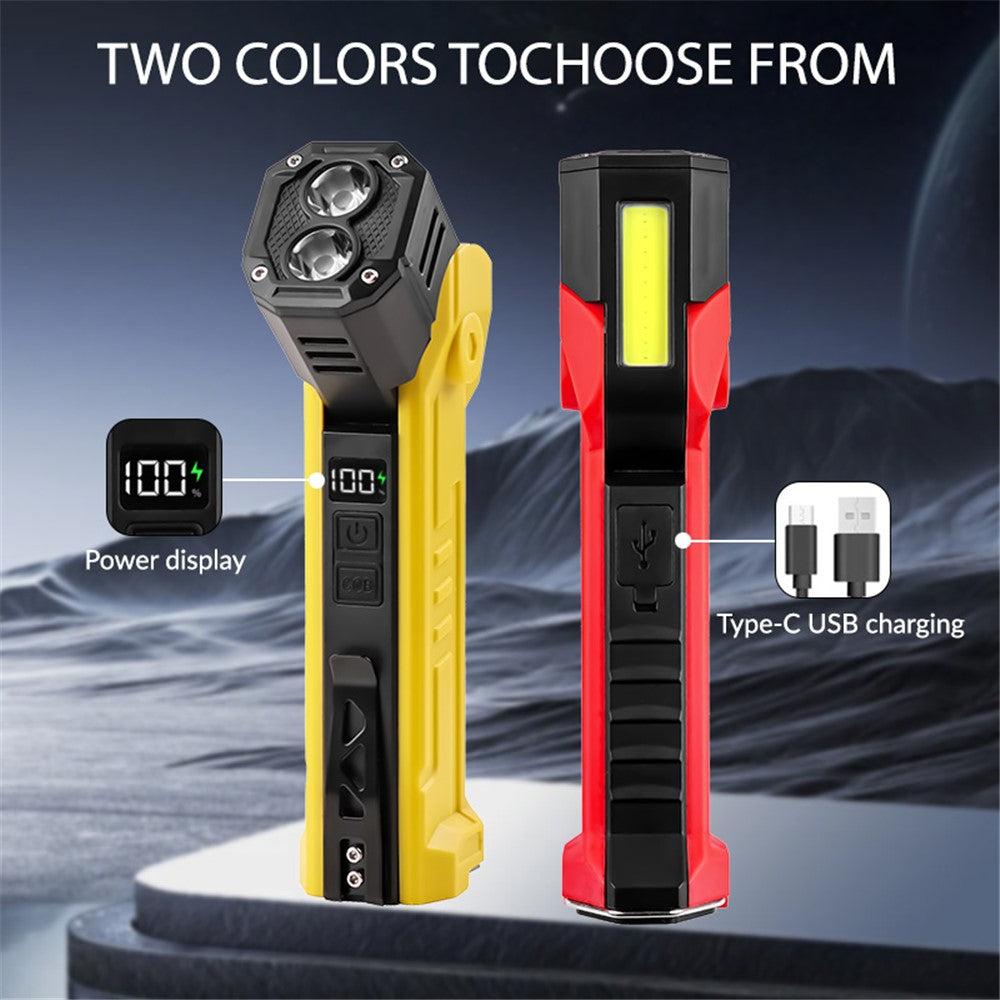 XTE + COB Dual Light Source Flashlight 180 Degree Rotatable Magnetic Work Light with Clip