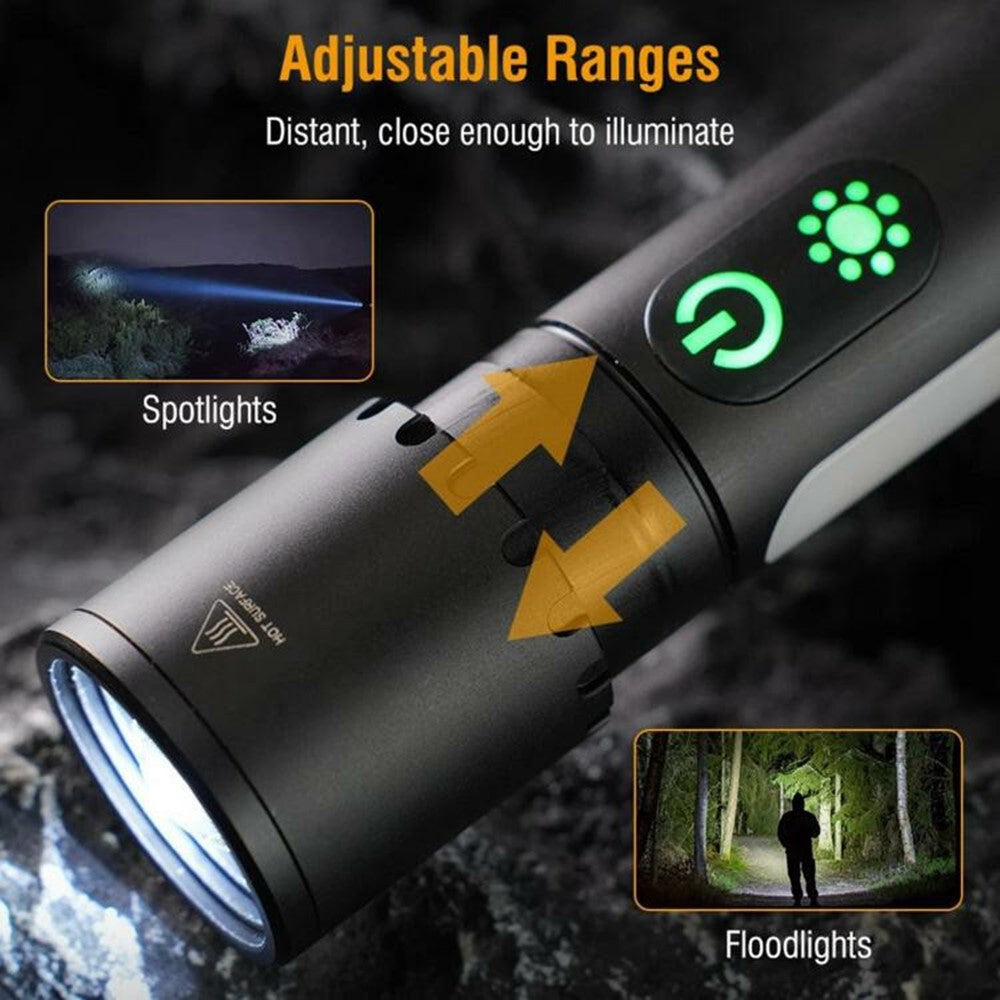 X725 Outdoor Camping Torch Telescopic Zoom White Laser Flashlight with Power Bank Function