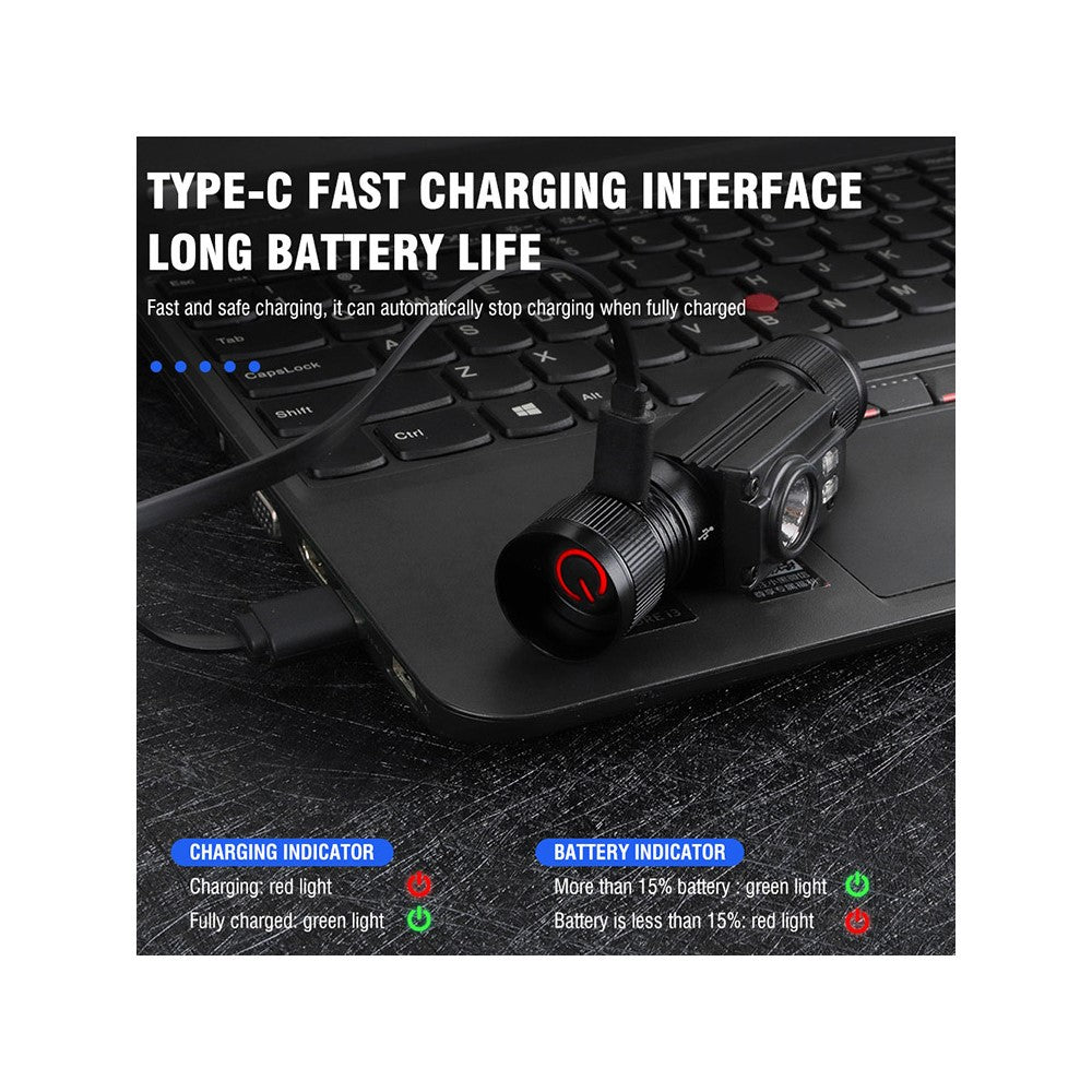HP500 1000lm Flashlight Aluminum Alloy USB C Fast Charging Outdoor Camping Headlamp Built In 2000mAh Lithium Battery