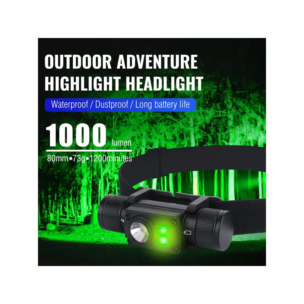 HP500 1000lm Flashlight Aluminum Alloy USB C Fast Charging Outdoor Camping Headlamp Built In 2000mAh Lithium Battery