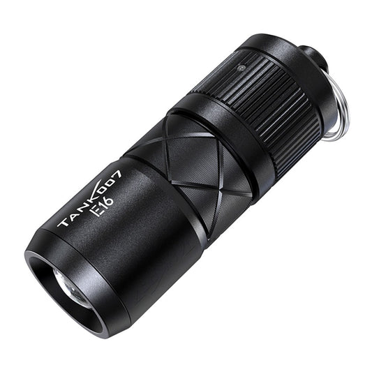 TANK007 E16 Mini Flashlight Zoomable USB Rechargeable Aluminum Alloy Torch with Keychain