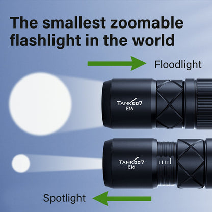 TANK007 E16 Mini Flashlight Zoomable USB Rechargeable Aluminum Alloy Torch with Keychain