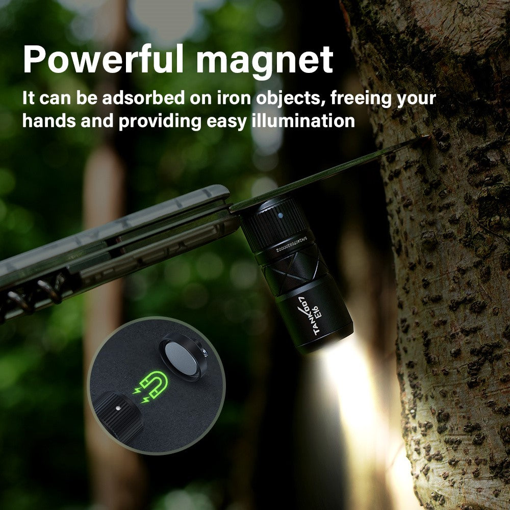 TANK007 E16 Mini Flashlight Zoomable USB Rechargeable Aluminum Alloy Torch with Keychain