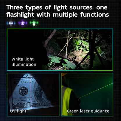TANK007 WF02L Multifunction EDC Flashlight IP64 Waterproof White Light UV Green Laser Flat Torch with Back Clip