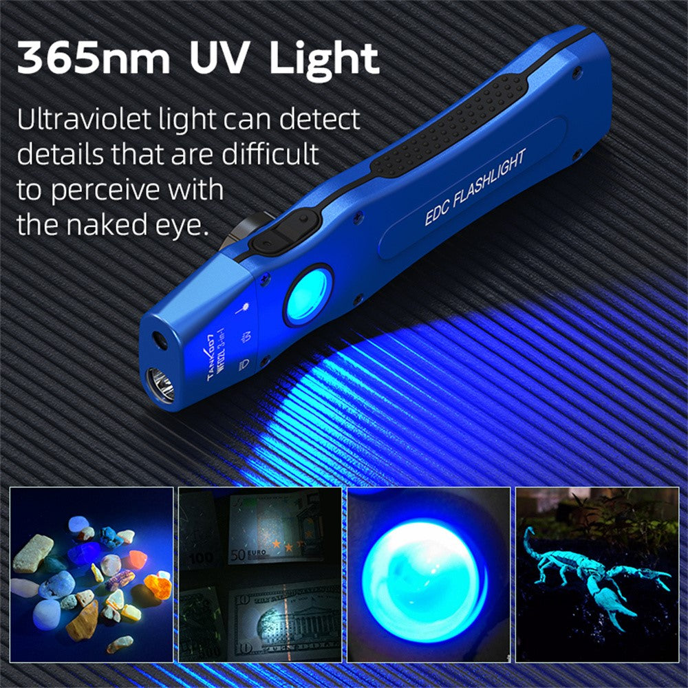 TANK007 WF02L Multifunction EDC Flashlight IP64 Waterproof White Light UV Green Laser Flat Torch with Back Clip