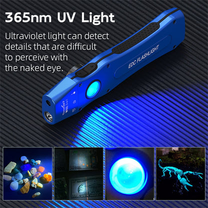 TANK007 WF02L Multifunction EDC Flashlight IP64 Waterproof White Light UV Green Laser Flat Torch with Back Clip