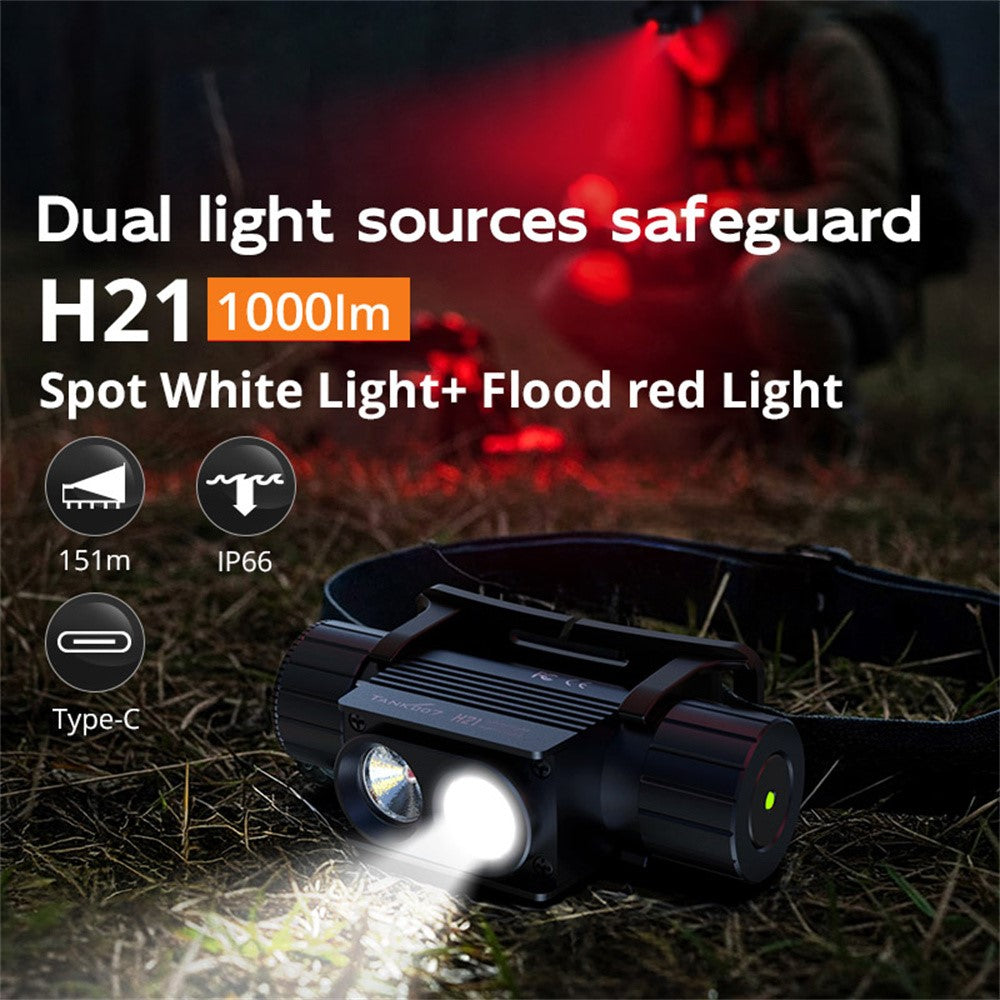 TANK007 H21 Spotlight  /  Floodlight Dual Light Source Headlamp 1000 Lumens Aluminum Alloy Head Torch