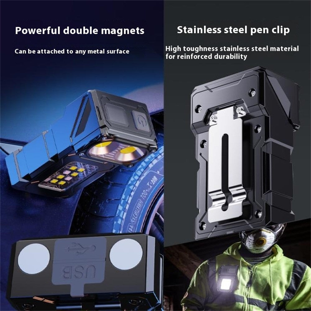 DC08 Super Bright Floodlight Side Light Rotatable Head Rechargeable Mini Flashlight with Stainless Steel Clip