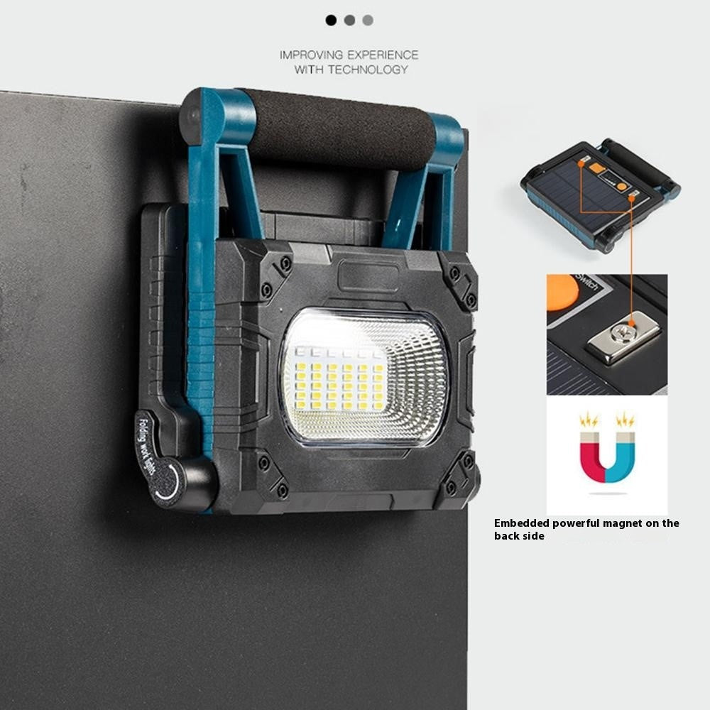 W875-2 Solar Powered Foldable Work Light with Stand COB Floodlight Portable Outdoor Emergency Lamp
