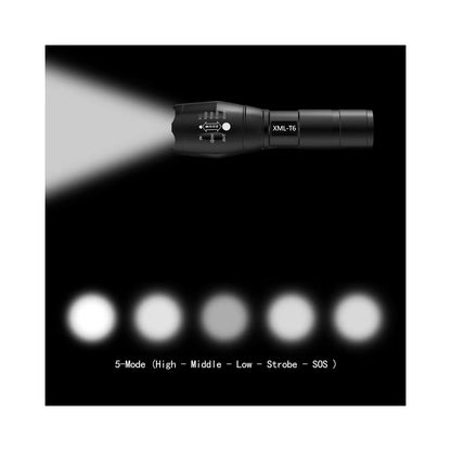 ULTRAFIRE A100 USB Rechargeable Flashlight 5 Modes Adjustable Focus Waterproof T6 LED Torch, with EU Plug Charger