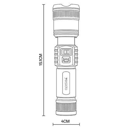 YESIDO TC11 Telescopic Zoomable Flashlight LED White Laser 3 Modes Rechargeable Torch with Digital Display