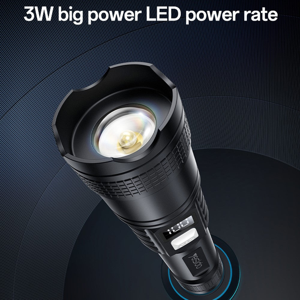 YESIDO TC11 Telescopic Zoomable Flashlight LED White Laser 3 Modes Rechargeable Torch with Digital Display