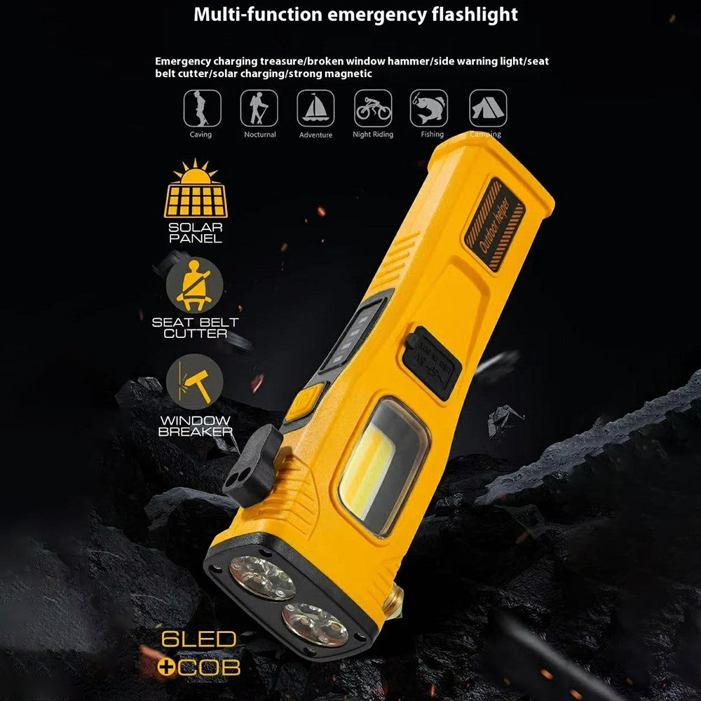 W5214 Multi-Function Work Light Solar Car Emergency Flashlight with Strong Magnet  /  Window Breaker  /  Safety Hammer