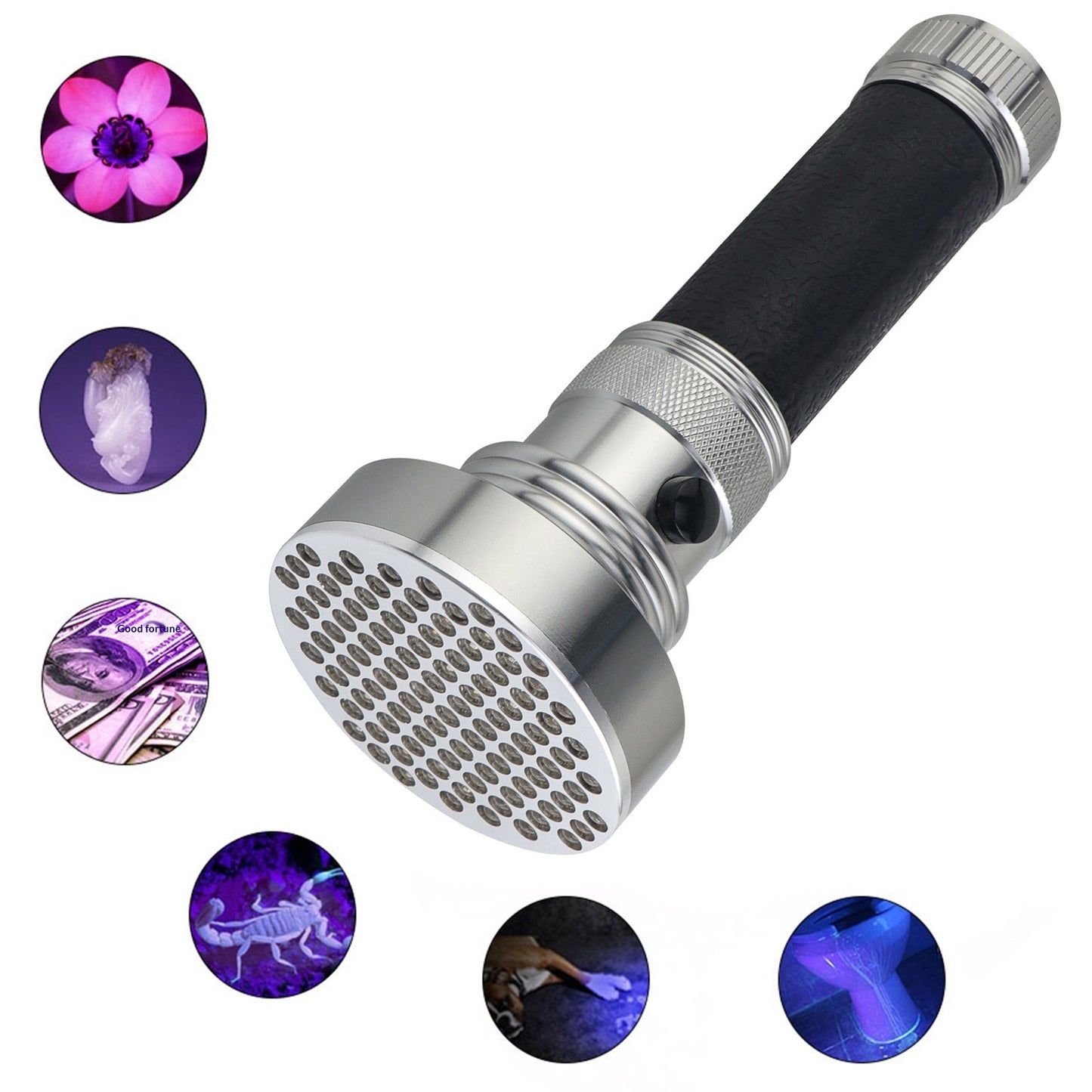 100 LEDs UV Purple Light Flashlight Aluminum Alloy Money Detector UV Torch for Currency Verification