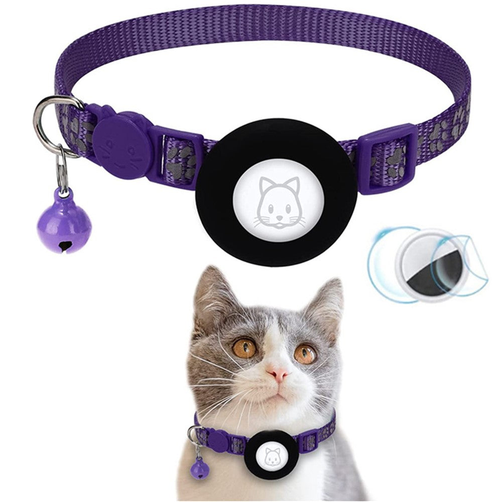 AirTag Silikonhülle, Pfotenmuster, reflektierender Haustierhalsband-Schutz mit Glöckchen, Front- & Back-Folien-Set