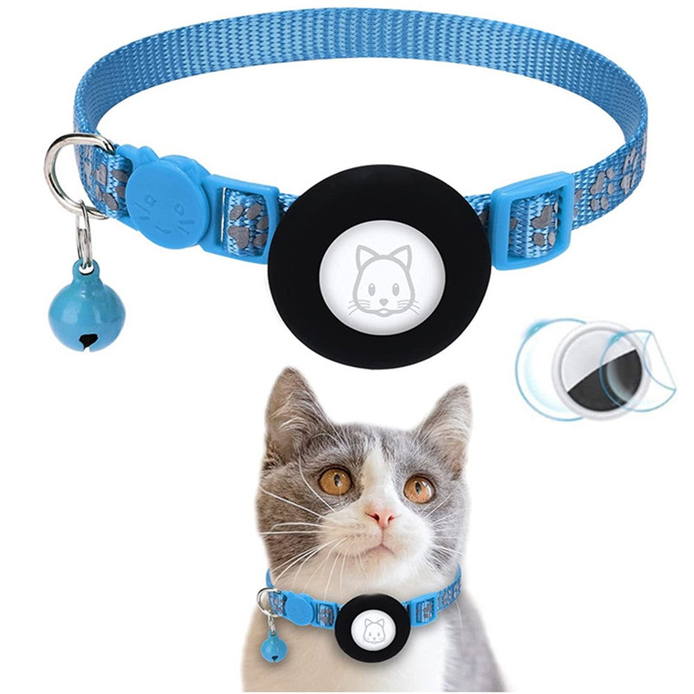 AirTag Silikonhülle, Pfotenmuster, reflektierender Haustierhalsband-Schutz mit Glöckchen, Front- & Back-Folien-Set