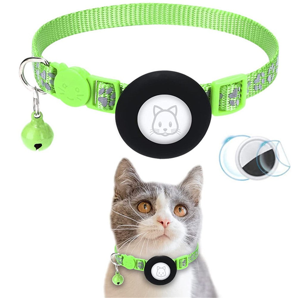 AirTag Silikonhülle, Pfotenmuster, reflektierender Haustierhalsband-Schutz mit Glöckchen, Front- & Back-Folien-Set
