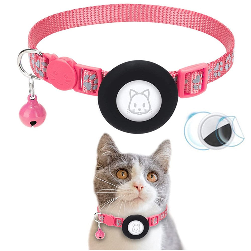 AirTag Silikonhülle, Pfotenmuster, reflektierender Haustierhalsband-Schutz mit Glöckchen, Front- & Back-Folien-Set