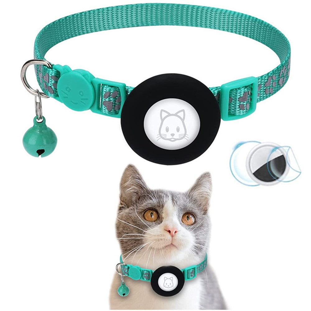 AirTag Silikonhülle, Pfotenmuster, reflektierender Haustierhalsband-Schutz mit Glöckchen, Front- & Back-Folien-Set