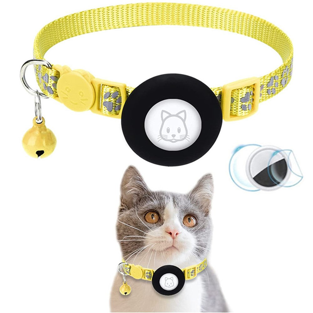 AirTag Silikonhülle, Pfotenmuster, reflektierender Haustierhalsband-Schutz mit Glöckchen, Front- & Back-Folien-Set