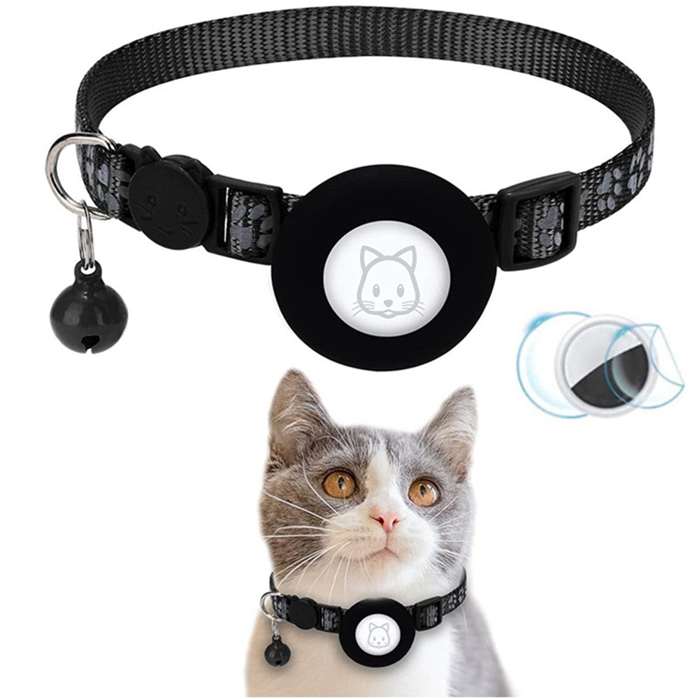 AirTag Silikonhülle, Pfotenmuster, reflektierender Haustierhalsband-Schutz mit Glöckchen, Front- & Back-Folien-Set