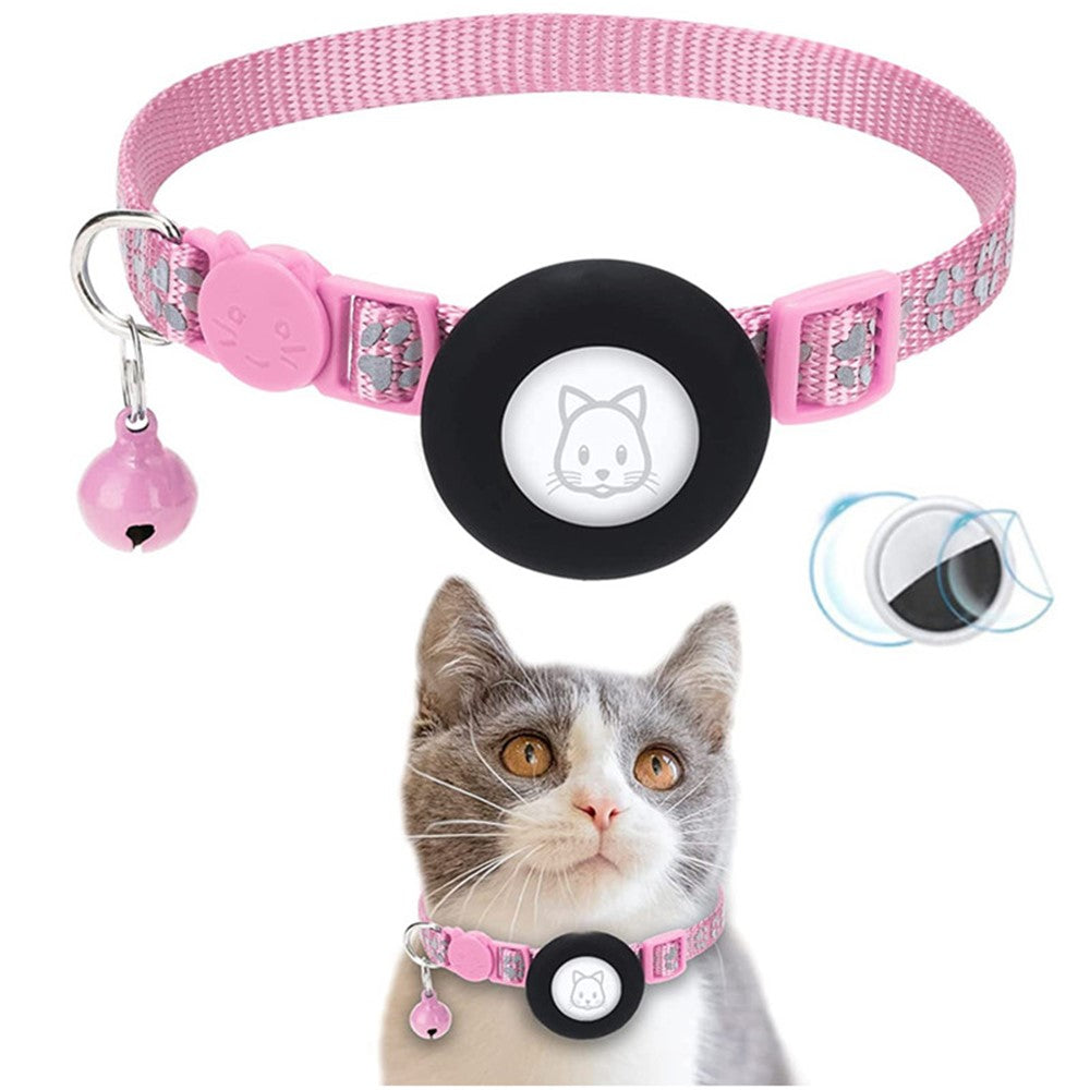 AirTag Silikonhülle, Pfotenmuster, reflektierender Haustierhalsband-Schutz mit Glöckchen, Front- & Back-Folien-Set