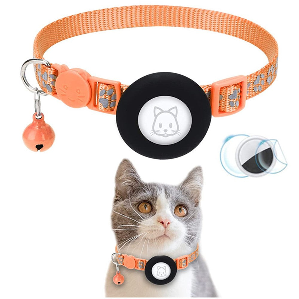 AirTag Silikonhülle, Pfotenmuster, reflektierender Haustierhalsband-Schutz mit Glöckchen, Front- & Back-Folien-Set