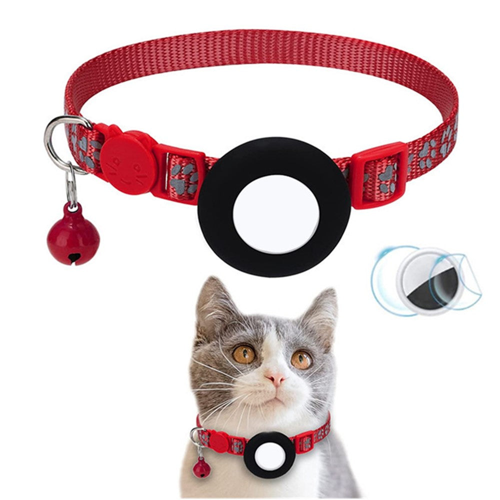 AirTag Silikonhülle, Pfotenmuster, reflektierender Haustierhalsband-Schutz mit Glöckchen, Front- & Back-Folien-Set