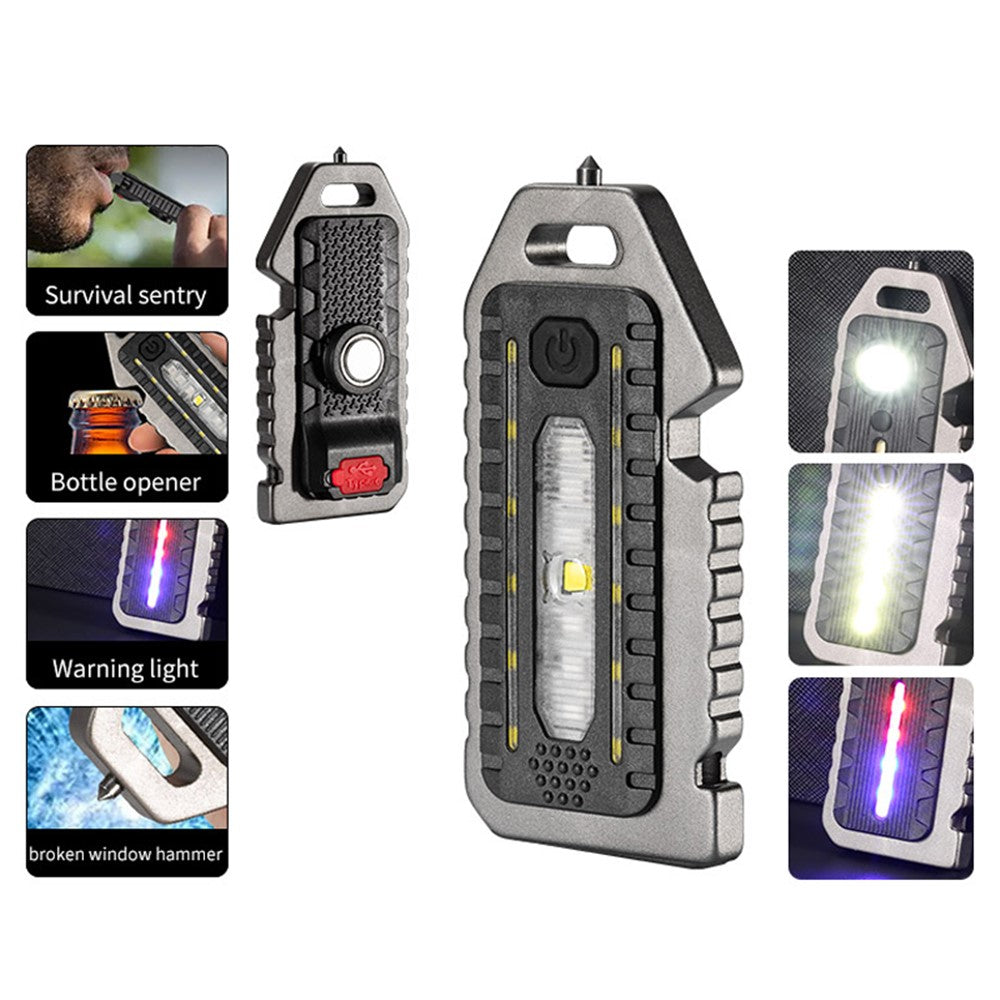 W5135 Mini COB Flashlight Rechargeable Light Whistle Emergency Survival Window Keychain Flashlight