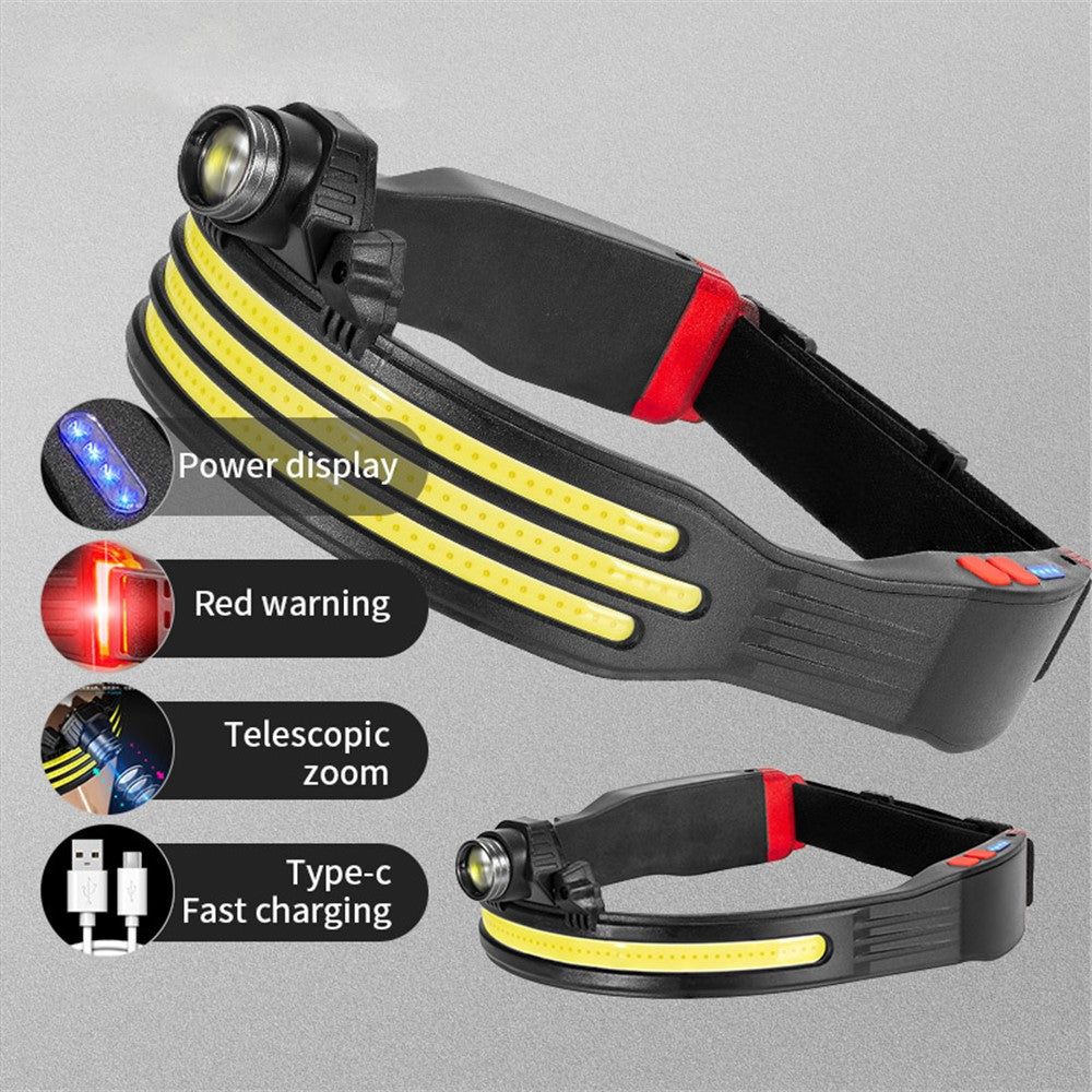 W694-3 COB Mini LED Head Light Adjustable Multi-Function Headlamp Outdoor Headband Flashlight with Red Warning
