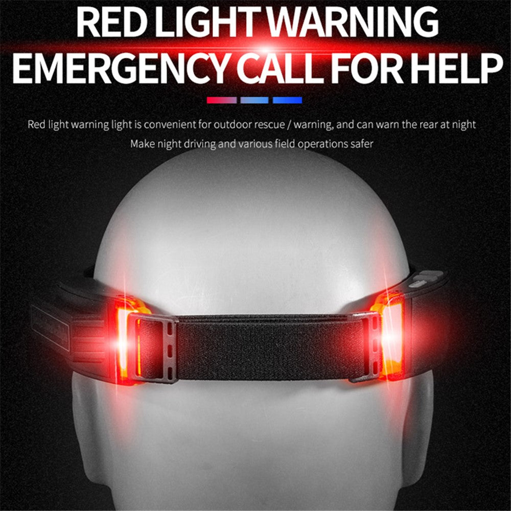 W695-3 Mini LED Headlight Multi-Function COB Headlamp with Red Warning Outdoor Headband Light