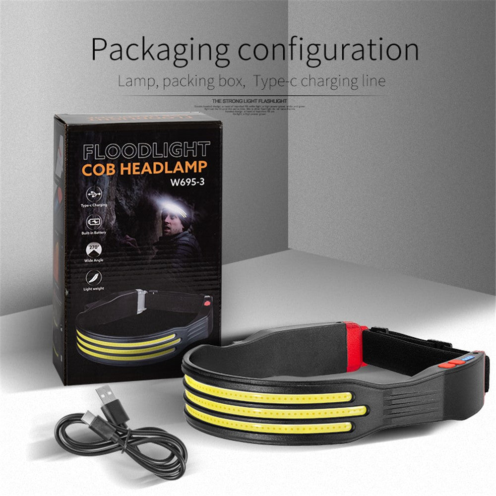 W695-3 Mini LED Headlight Multi-Function COB Headlamp with Red Warning Outdoor Headband Light