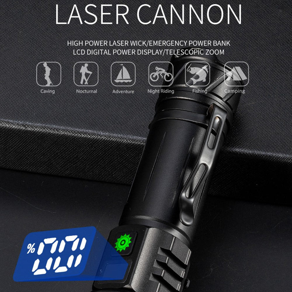 A065-Laser Home Outdoor Flashlight 20W Purple Light Portable LCD Display Flashlight (No Battery)