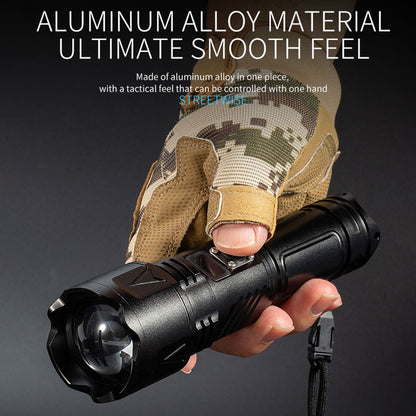 A03 Outdoor Waterproof Flashlight 30W Portable LCD Display Flashlight with Strap