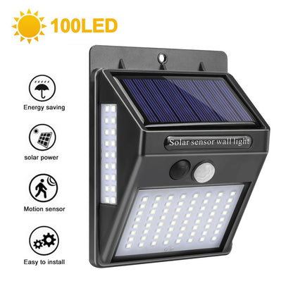 100-LED Three Sided High Brightness Outdoor Human Body Induction Light Control Waterproof Solar Wall Lamp