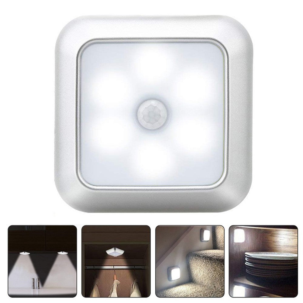 1Pc 1143 Square 6 LED Motion Sensor Night Light Battery Powered PIR Induction Under Cabinet Light Closet Lamp