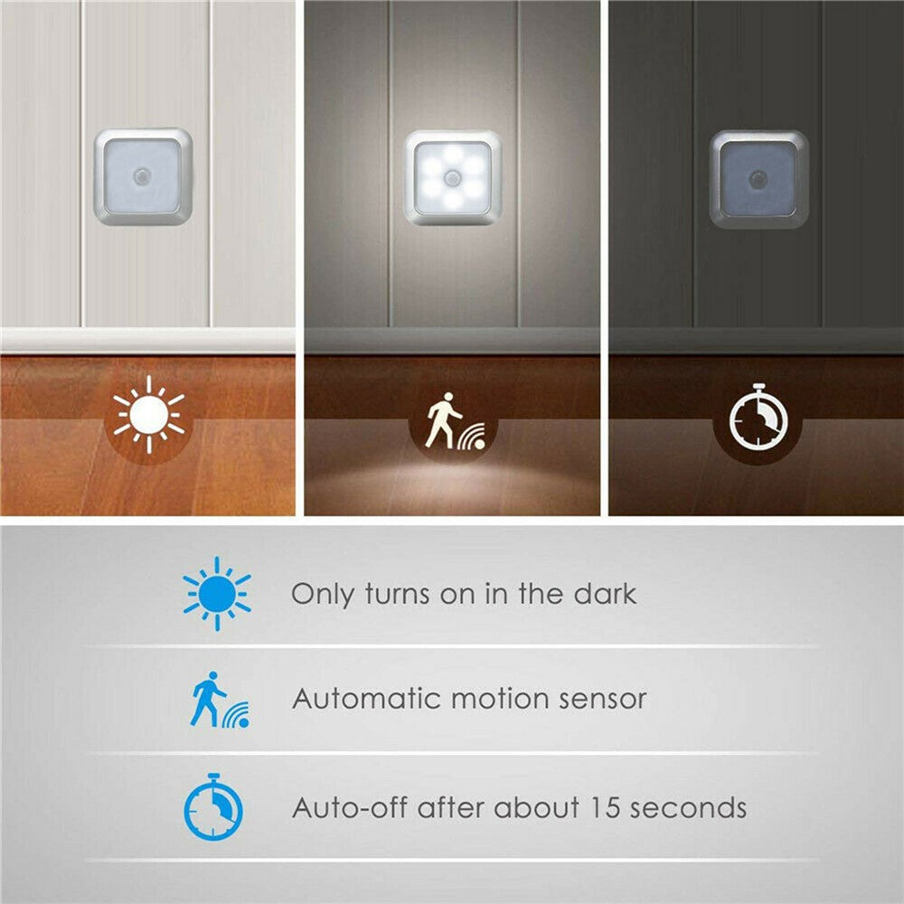 1Pc 1143 Square 6 LED Motion Sensor Night Light Battery Powered PIR Induction Under Cabinet Light Closet Lamp